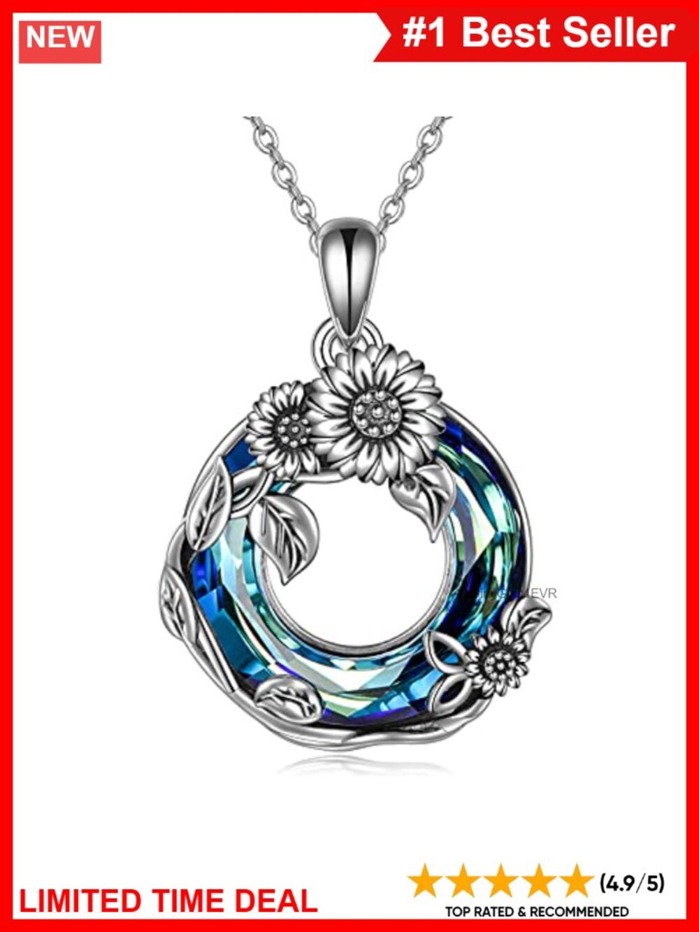 925 Sterling Silver Sunflower Pendant Necklace Crystal Heart Gift